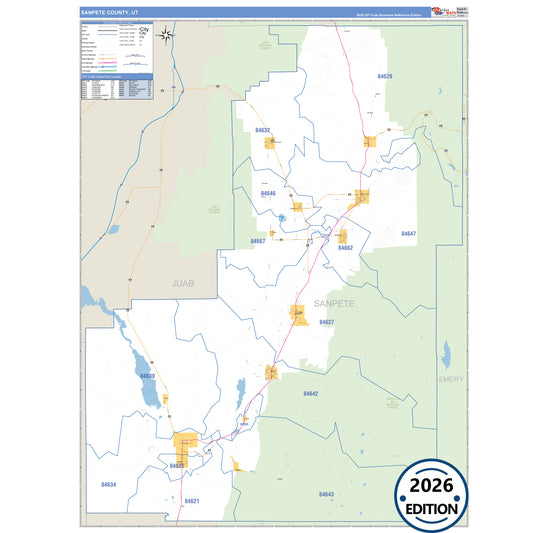 Sanpete County, UT Business Reference 5 Digit ZIP Code Wall Map