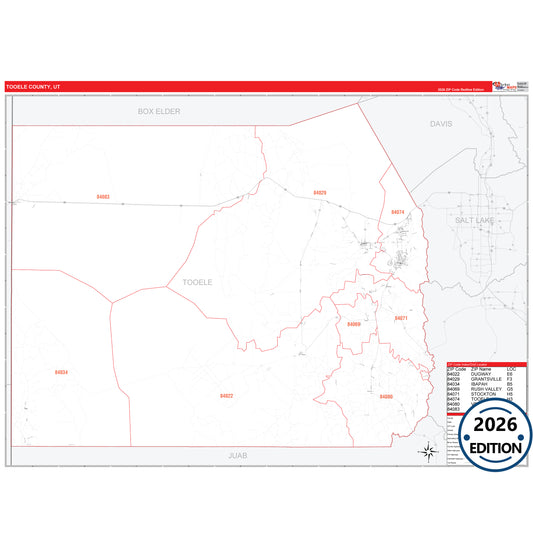 Tooele County, UT Red Line 5 Digit ZIP Code Wall Map