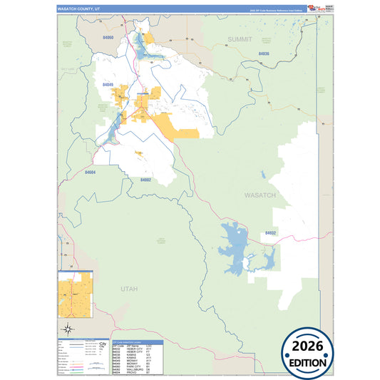 Wasatch County, UT Business Reference 5 Digit ZIP Code Wall Map