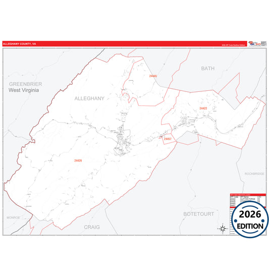Alleghany County, VA Red Line 5 Digit ZIP Code Wall Map