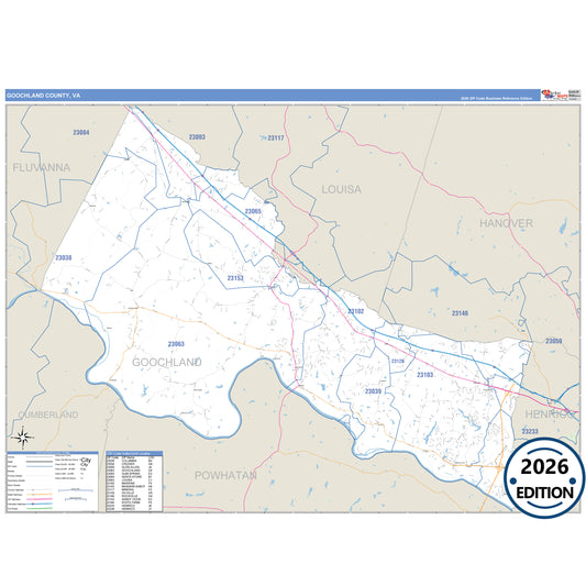 Goochland County, VA Business Reference 5 Digit ZIP Code Wall Map