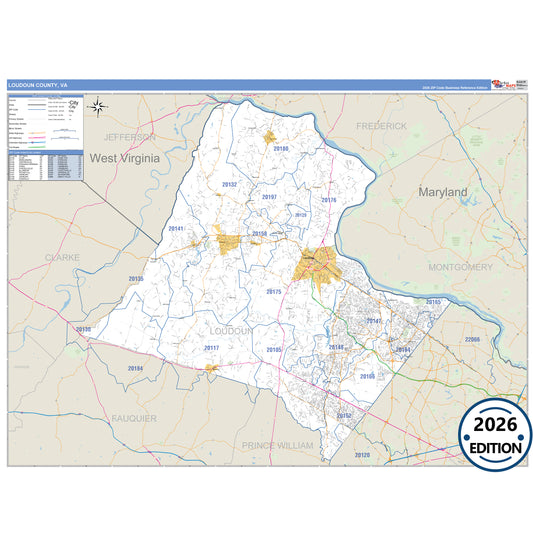 Loudoun County, VA Business Reference 5 Digit ZIP Code Wall Map