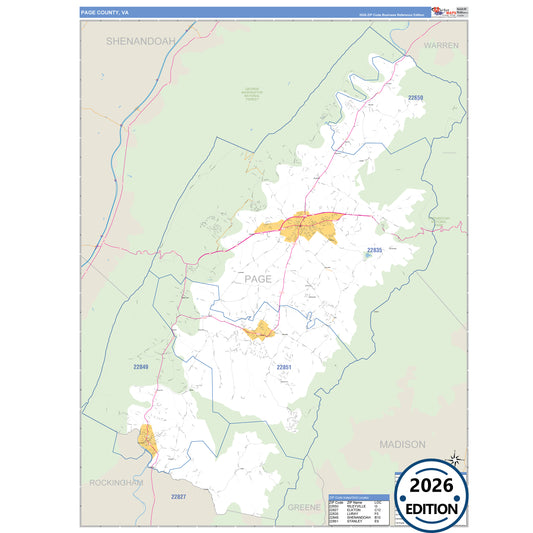 Page County, VA Business Reference 5 Digit ZIP Code Wall Map