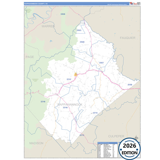 Rappahannock County, VA Business Reference 5 Digit ZIP Code Wall Map
