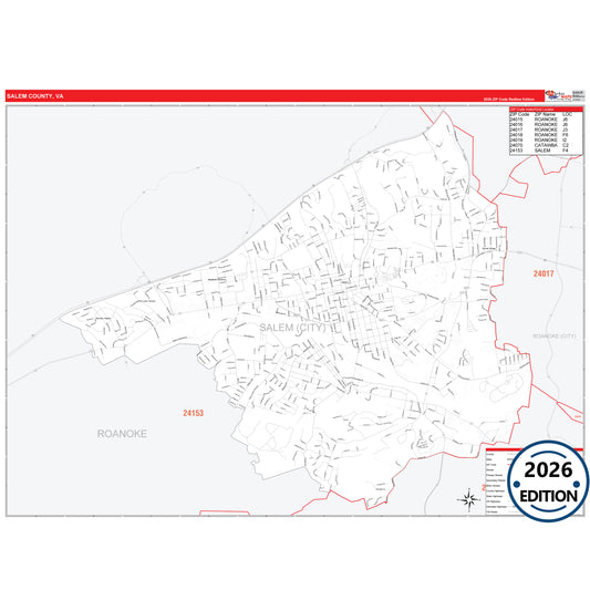 Salem County, VA Red Line 5 Digit ZIP Code Wall Map