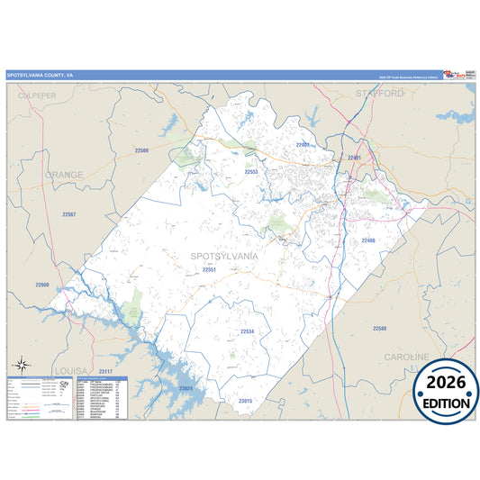 Spotsylvania County, VA Business Reference 5 Digit ZIP Code Wall Map