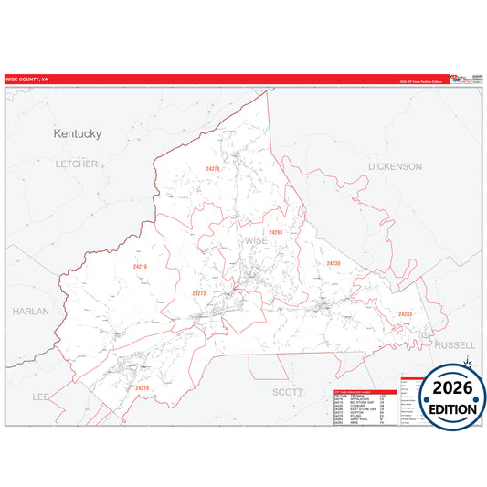 Wise County, VA Red Line 5 Digit ZIP Code Wall Map