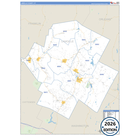 Lamoille County, VT Business Reference 5 Digit ZIP Code Wall Map