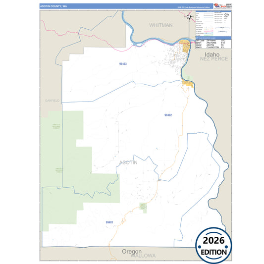 Asotin County, WA Business Reference 5 Digit ZIP Code Wall Map