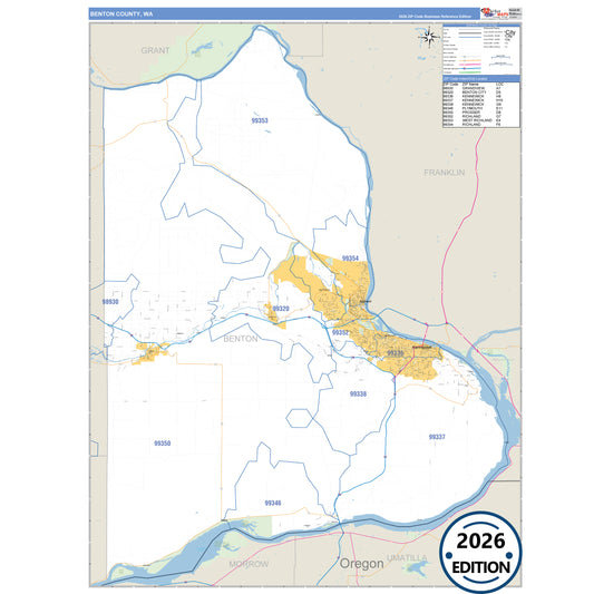 Benton County, WA Business Reference 5 Digit ZIP Code Wall Map