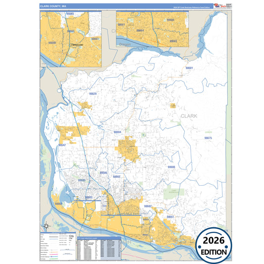 Clark County, WA Business Reference 5 Digit ZIP Code Wall Map