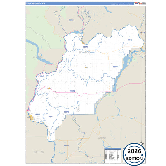 Douglas County, WA Business Reference 5 Digit ZIP Code Wall Map