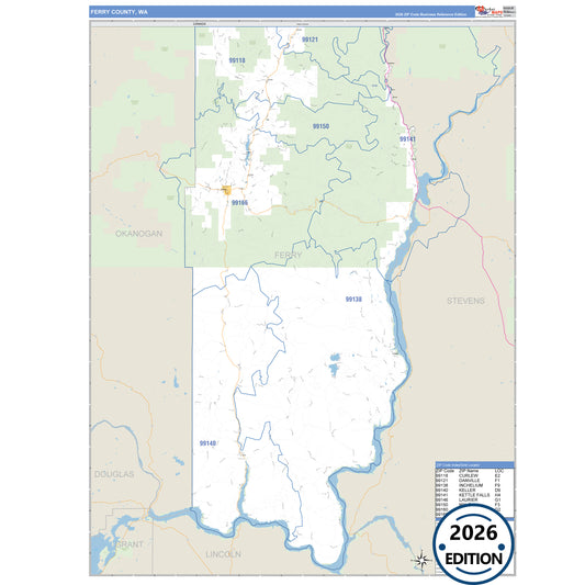 Ferry County, WA Business Reference 5 Digit ZIP Code Wall Map