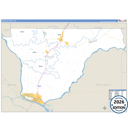 Franklin County, WA Business Reference 5 Digit ZIP Code Wall Map