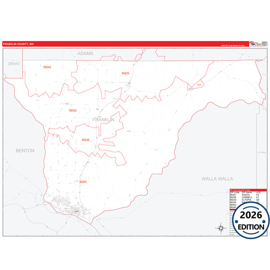 Franklin County, WA Red Line 5 Digit ZIP Code Wall Map