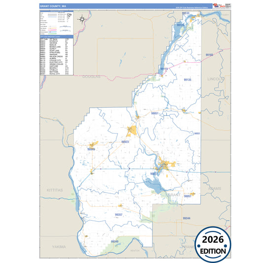 Grant County, WA Business Reference 5 Digit ZIP Code Wall Map