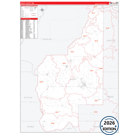 Grant County, WA Red Line 5 Digit ZIP Code Wall Map