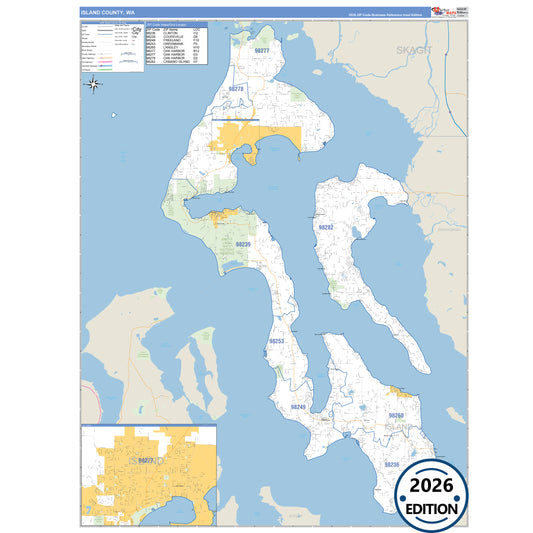 Island County, WA Business Reference 5 Digit ZIP Code Wall Map