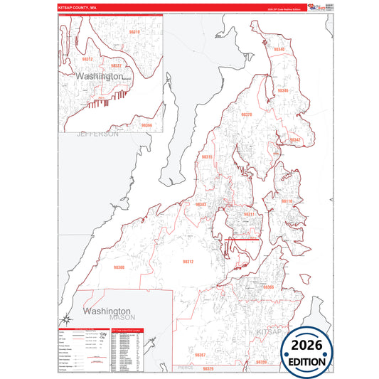 Kitsap County, WA Red Line 5 Digit ZIP Code Wall Map