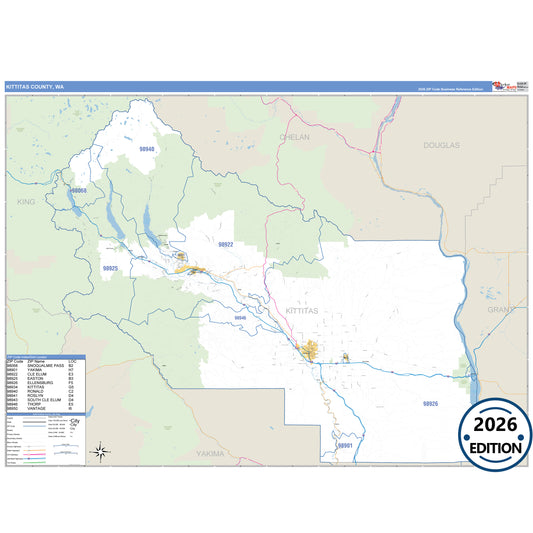 Kittitas County, WA Business Reference 5 Digit ZIP Code Wall Map