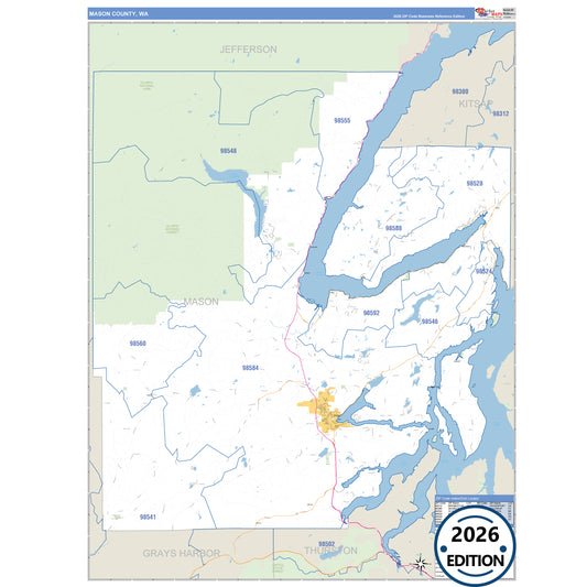 Mason County, WA Business Reference 5 Digit ZIP Code Wall Map