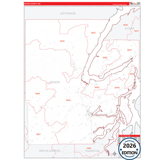 Mason County, WA Red Line 5 Digit ZIP Code Wall Map