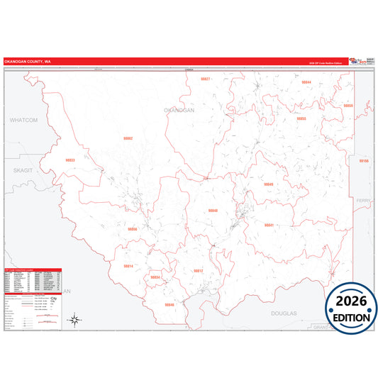 Okanogan County, WA Red Line 5 Digit ZIP Code Wall Map