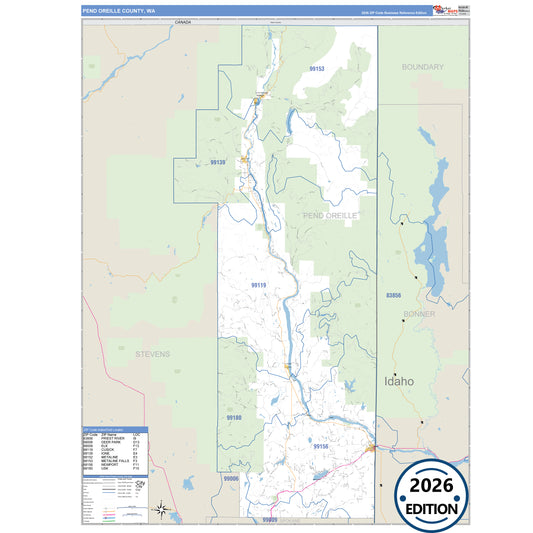 Pend Oreille County, WA Business Reference 5 Digit ZIP Code Wall Map