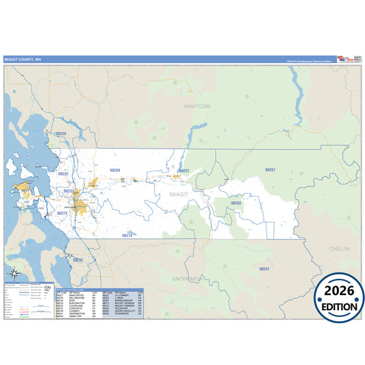 Skagit County, WA Business Reference 5 Digit ZIP Code Wall Map
