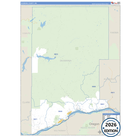 Skamania County, WA Business Reference 5 Digit ZIP Code Wall Map