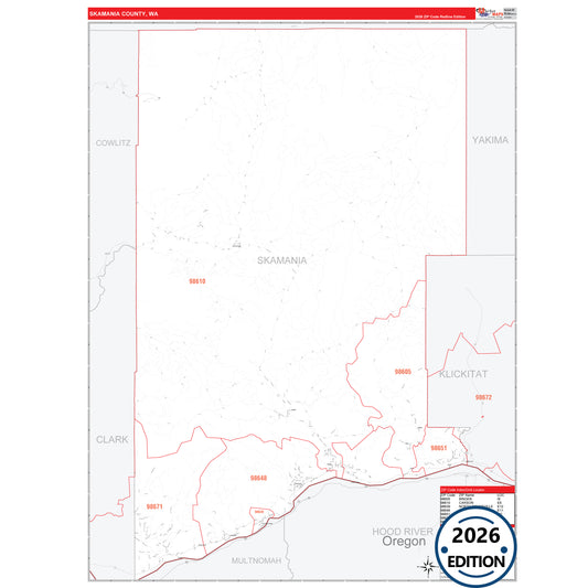 Skamania County, WA Red Line 5 Digit ZIP Code Wall Map