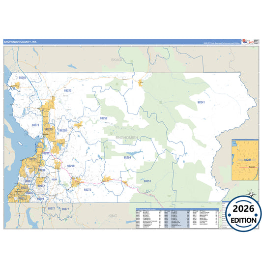 Snohomish County, WA Business Reference 5 Digit ZIP Code Wall Map