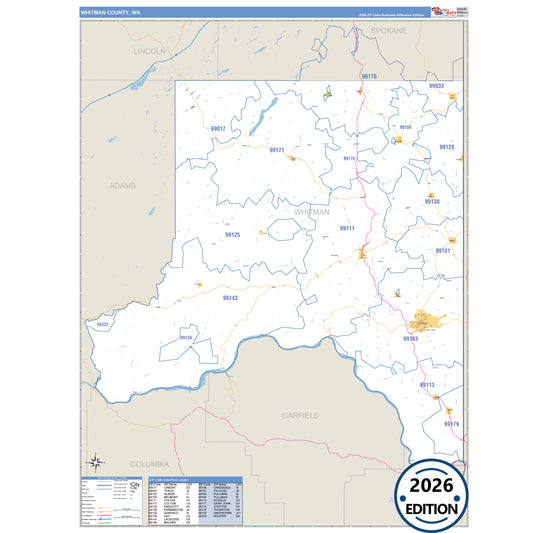 Whitman County, WA Business Reference 5 Digit ZIP Code Wall Map