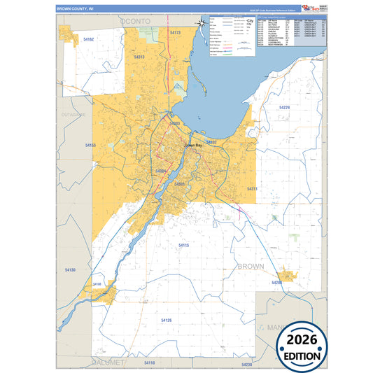 Brown County, WI Business Reference 5 Digit ZIP Code Wall Map