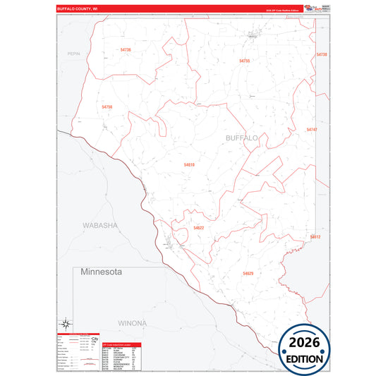 Buffalo County, WI Red Line 5 Digit ZIP Code Wall Map