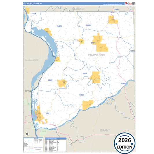 Crawford County, WI Business Reference 5 Digit ZIP Code Wall Map