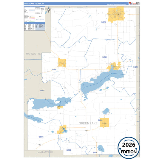 Green Lake County, WI Business Reference 5 Digit ZIP Code Wall Map