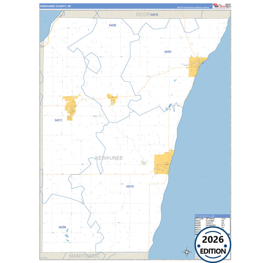 Kewaunee County, WI Business Reference 5 Digit ZIP Code Wall Map