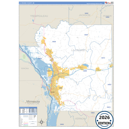 La Crosse County, WI Business Reference 5 Digit ZIP Code Wall Map