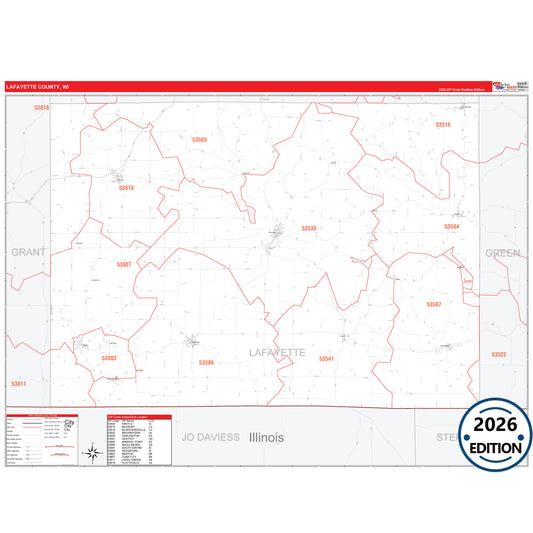 Lafayette County, WI Red Line 5 Digit ZIP Code Wall Map