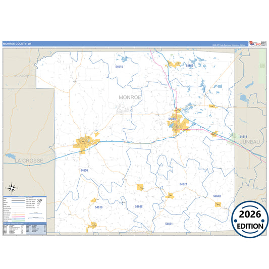 Monroe County, WI Business Reference 5 Digit ZIP Code Wall Map