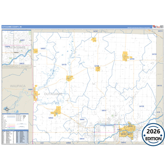 Outagamie County, WI Business Reference 5 Digit ZIP Code Wall Map