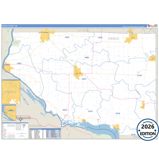 Pierce County, WI Business Reference 5 Digit ZIP Code Wall Map