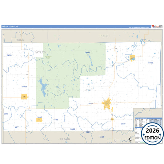 Taylor County, WI Business Reference 5 Digit ZIP Code Wall Map