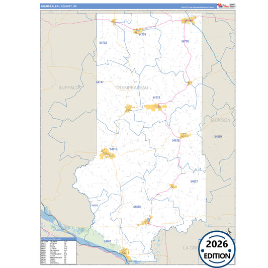 Trempealeau County, WI Business Reference 5 Digit ZIP Code Wall Map