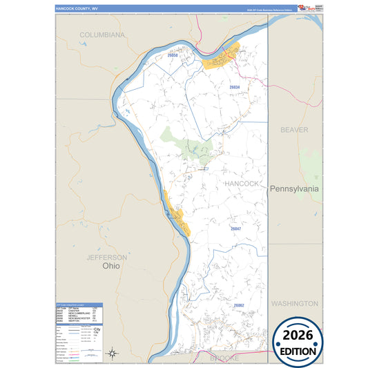 Hancock County, WV Business Reference 5 Digit ZIP Code Wall Map