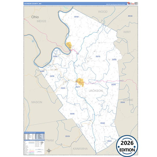 Jackson County, WV Business Reference 5 Digit ZIP Code Wall Map