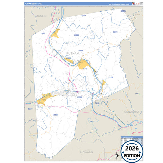 Putnam County, WV Business Reference 5 Digit ZIP Code Wall Map