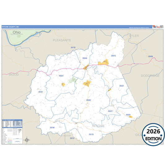 Ritchie County, WV Business Reference 5 Digit ZIP Code Wall Map