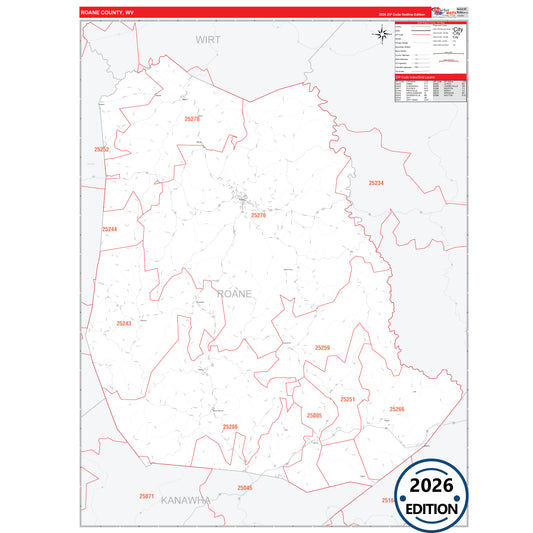 Roane County, WV Red Line 5 Digit ZIP Code Wall Map